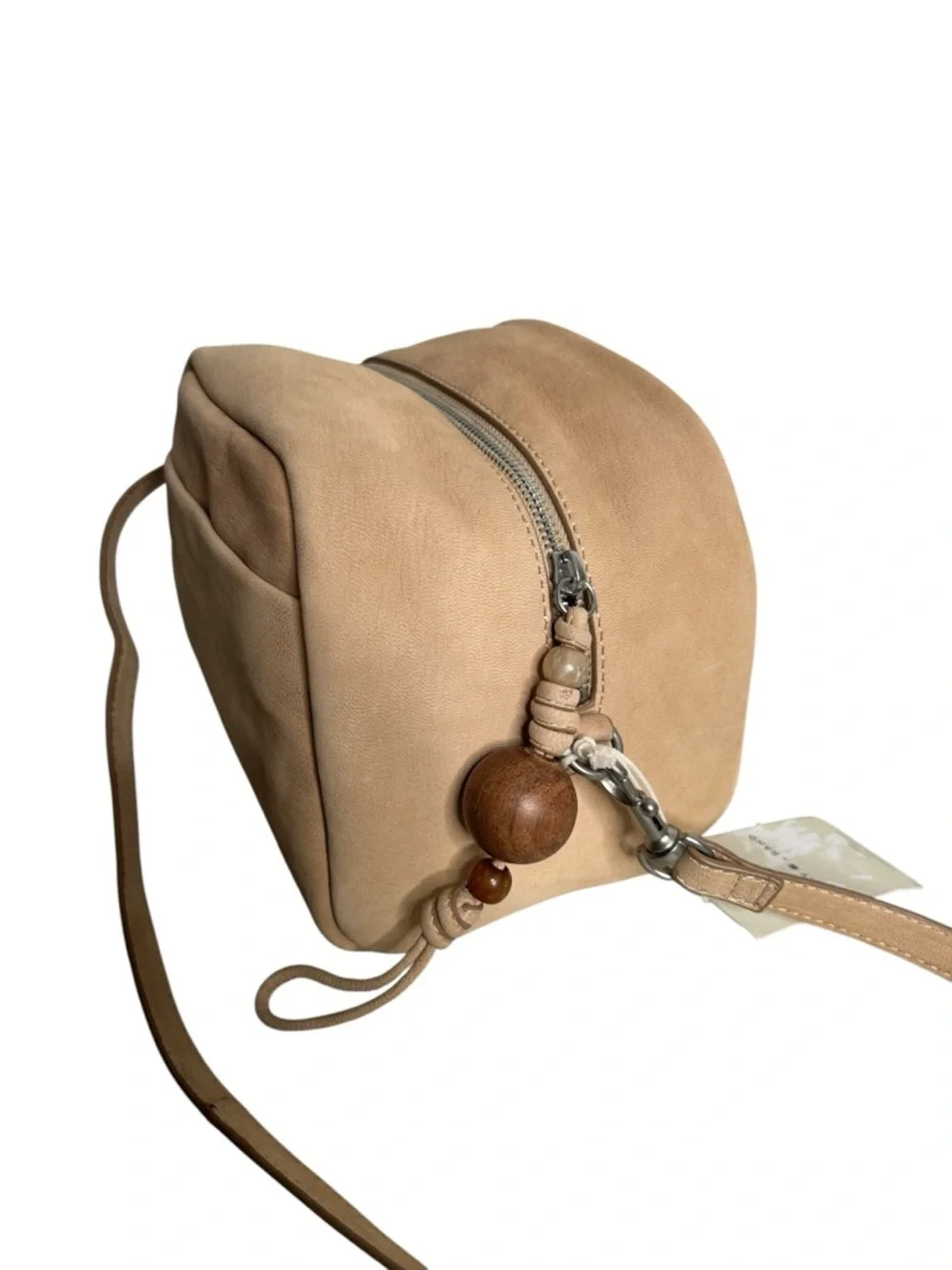 Lucky Brand Kata Genuine Leather Crossbody Bag Dusty Sand with Beaded Tassel